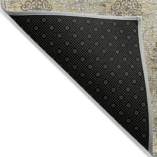 8' Gold And Taupe Round Damask Washable Indoor Outdoor Area Rug Photo 9