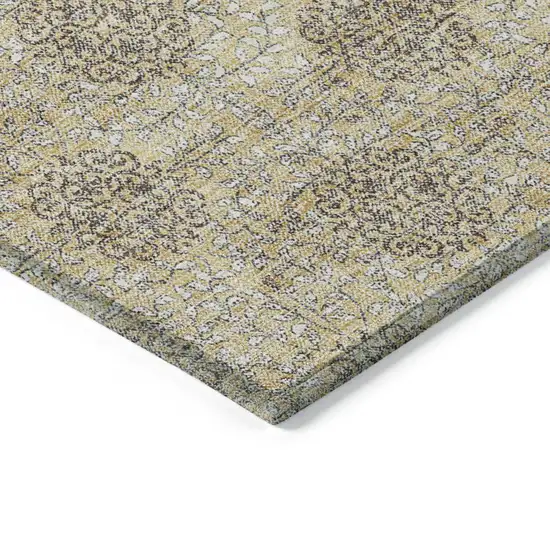 8' Gold And Taupe Round Damask Washable Indoor Outdoor Area Rug Photo 7