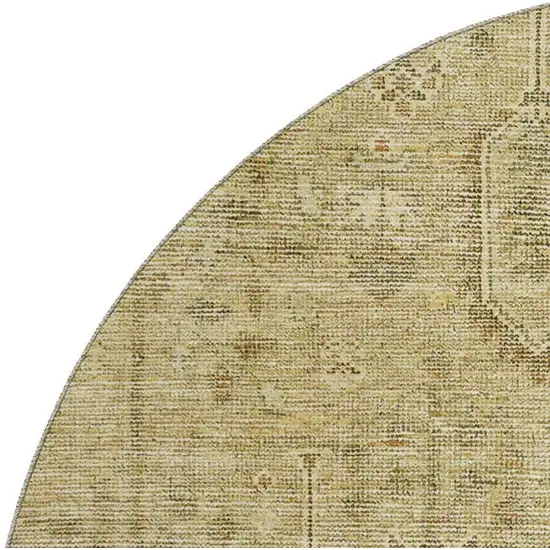 8' Gold And Taupe Southwestern Washable Round Rug With UV Protection Photo 3
