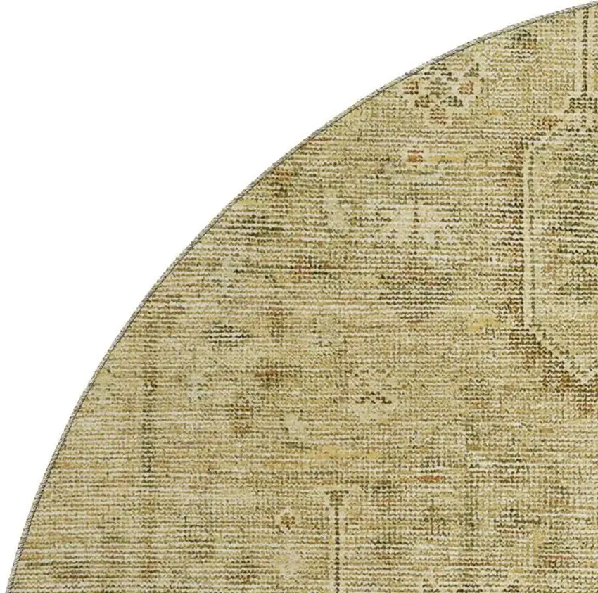 8' Gold And Taupe Southwestern Washable Round Rug With UV Protection Photo 3