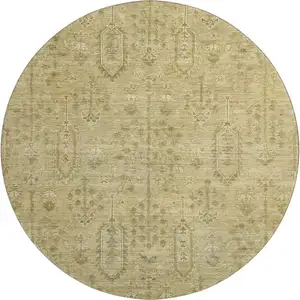 Photo of 8' Gold And Taupe Southwestern Washable Round Rug With UV Protection