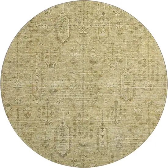 8' Gold And Taupe Southwestern Washable Round Rug With UV Protection Photo 1