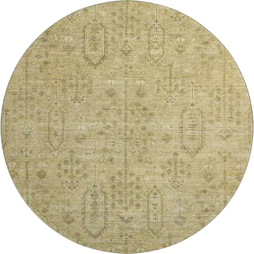 8' Gold And Taupe Southwestern Washable Round Rug With UV Protection Photo 1