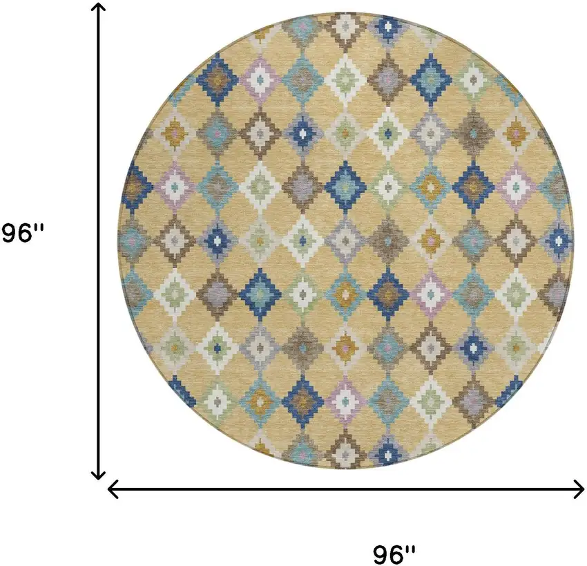 8' Gold And Teal Blue Round Aztec Washable Indoor Outdoor Area Rug Photo 7