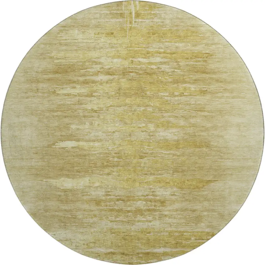 8' Gold And Wheat Abstract Washable Round Rug With UV Protection Photo 1