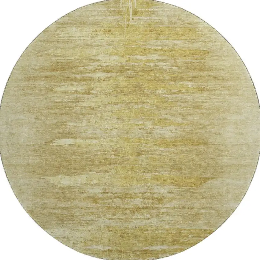 8' Gold And Wheat Abstract Washable Round Rug With UV Protection Photo 4