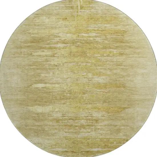 8' Gold And Wheat Abstract Washable Round Rug With UV Protection Photo 4