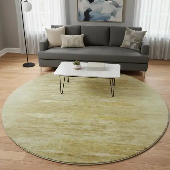 8' Gold And Wheat Abstract Washable Round Rug With UV Protection Photo 2