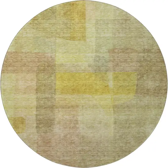8' Gold And Wheat Abstract Washable Round Rug With UV Protection Photo 3