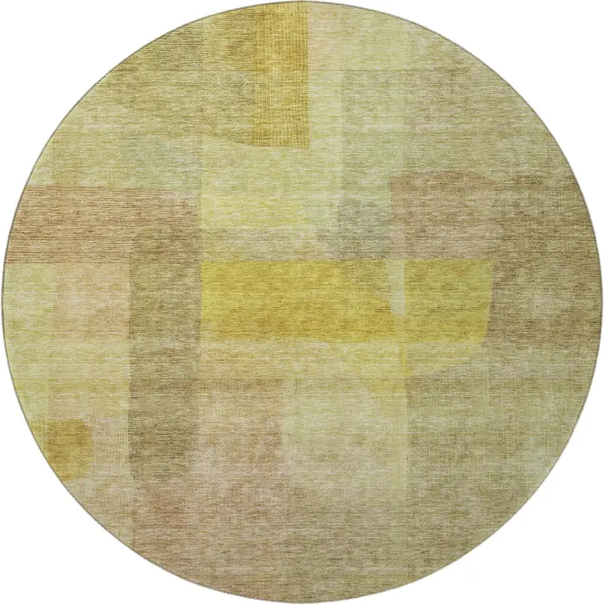 8' Gold And Wheat Abstract Washable Round Rug With UV Protection Photo 3