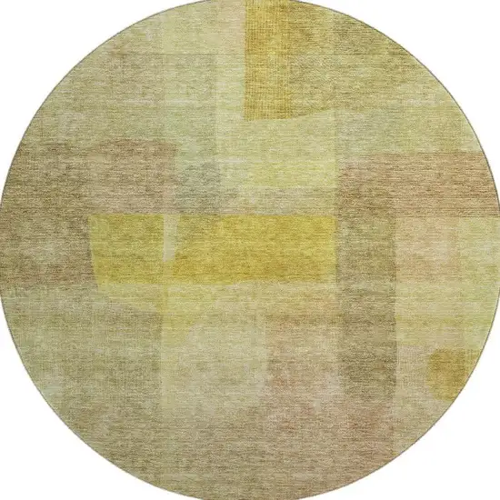 8' Gold And Wheat Abstract Washable Round Rug With UV Protection Photo 2