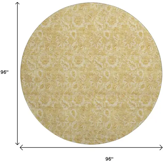 8' Gold And Wheat Floral Washable Round Rug With UV Protection Photo 6