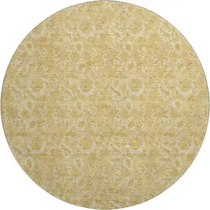 Photo of 8' Gold And Wheat Floral Washable Round Rug With UV Protection