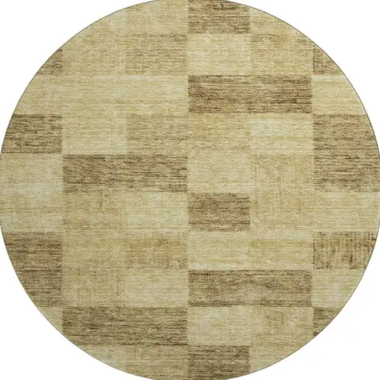 8' Gold And Wheat Geometric Washable Round Rug With UV Protection Photo 2