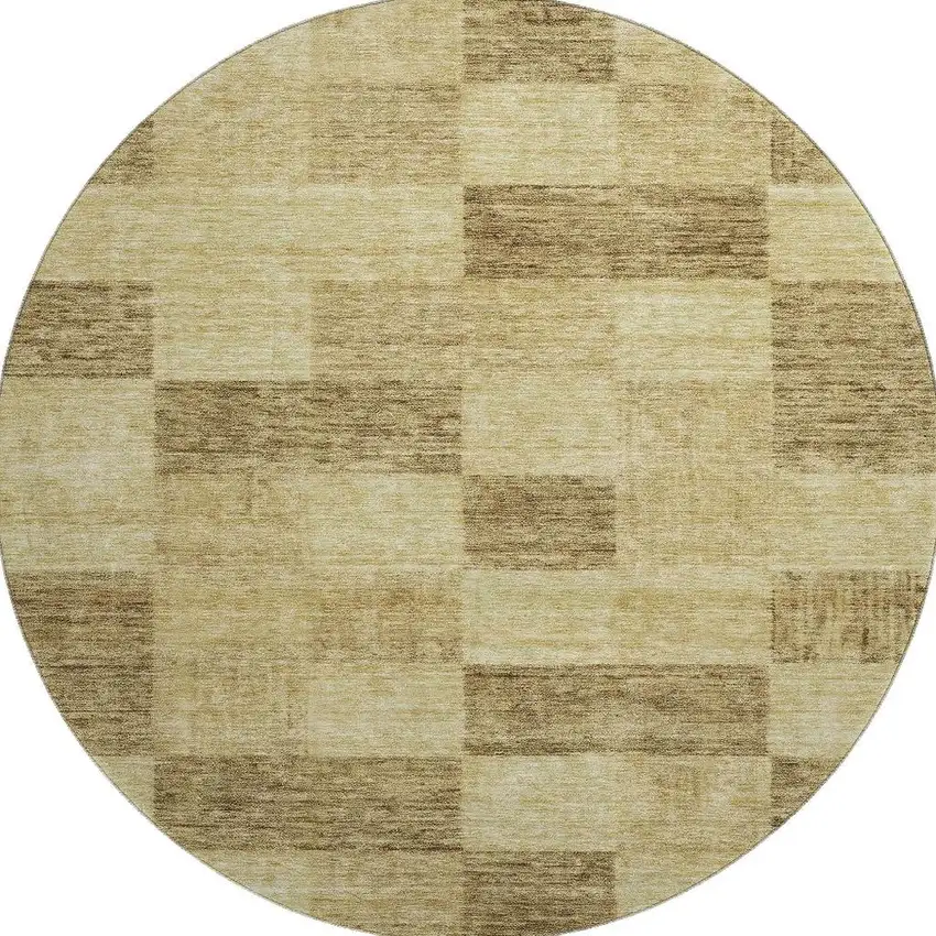 8' Gold And Wheat Geometric Washable Round Rug With UV Protection Photo 2