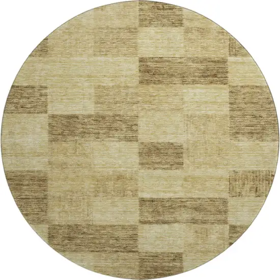 8' Gold And Wheat Geometric Washable Round Rug With UV Protection Photo 1