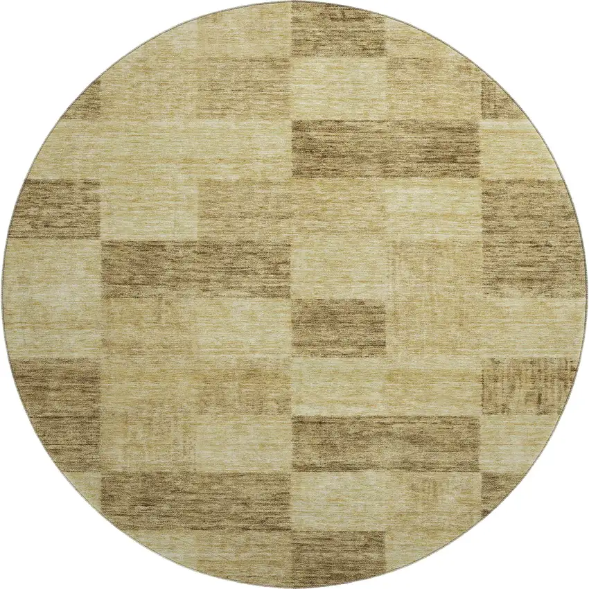 8' Gold And Wheat Geometric Washable Round Rug With UV Protection Photo 1