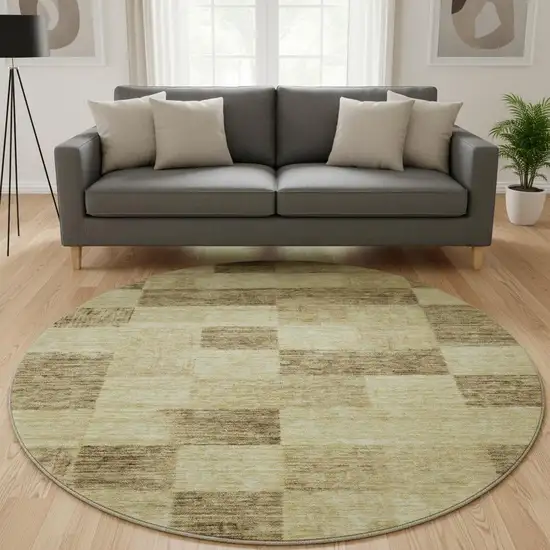 8' Gold And Wheat Geometric Washable Round Rug With UV Protection Photo 2