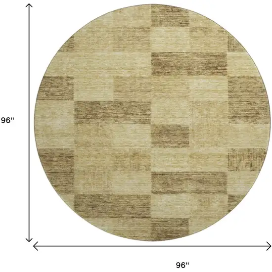 8' Gold And Wheat Geometric Washable Round Rug With UV Protection Photo 9