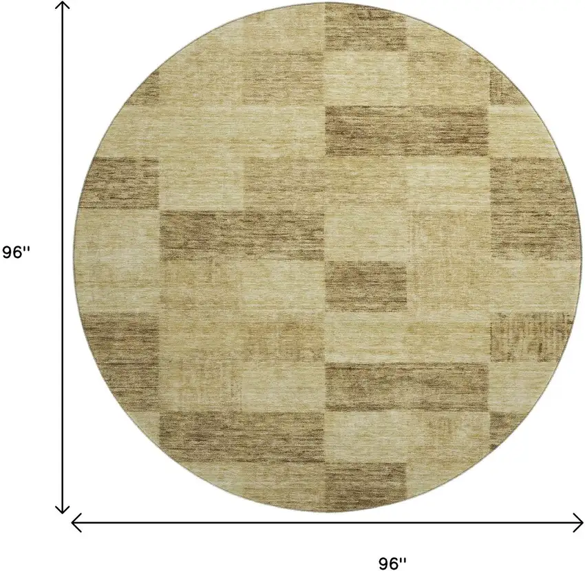 8' Gold And Wheat Geometric Washable Round Rug With UV Protection Photo 9