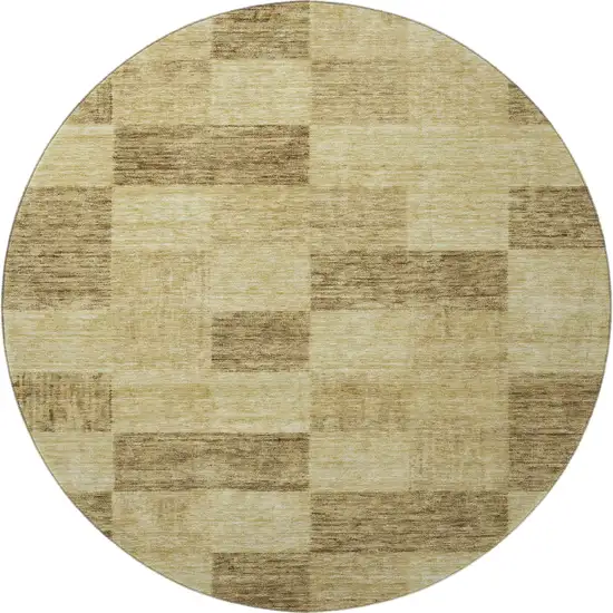 8' Gold And Wheat Geometric Washable Round Rug With UV Protection Photo 3