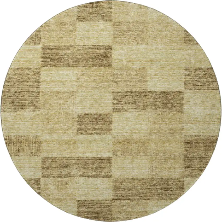 8' Gold And Wheat Geometric Washable Round Rug With UV Protection Photo 3