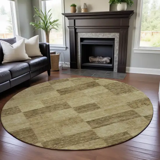 8' Gold And Wheat Geometric Washable Round Rug With UV Protection Photo 4
