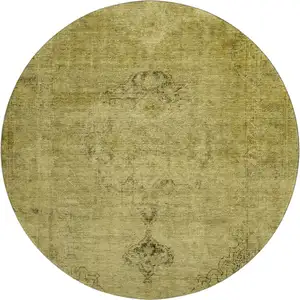 Photo of 8' Gold And Wheat Oriental Washable Round Rug With UV Protection