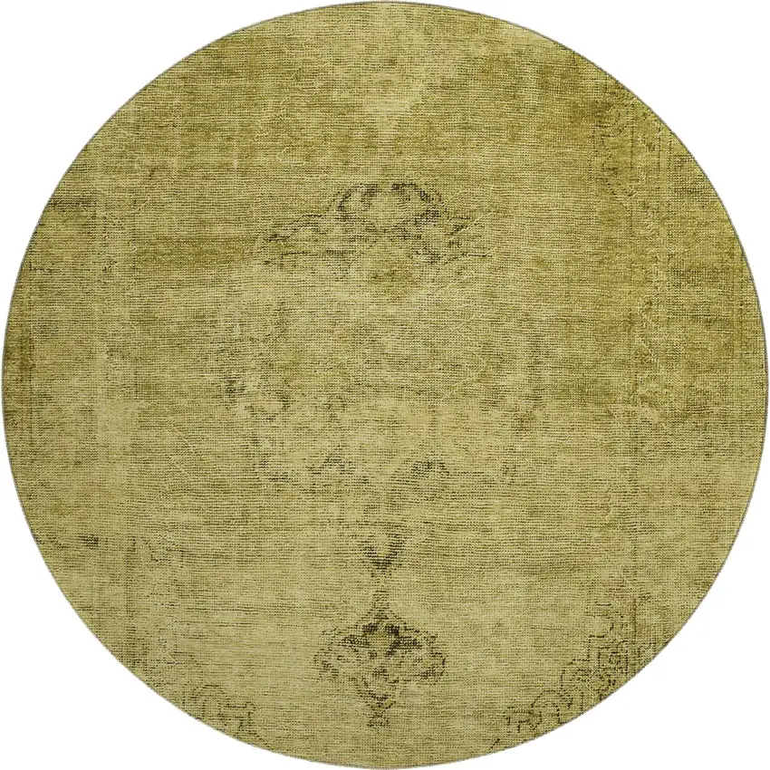 8' Gold And Wheat Oriental Washable Round Rug With UV Protection Photo 1