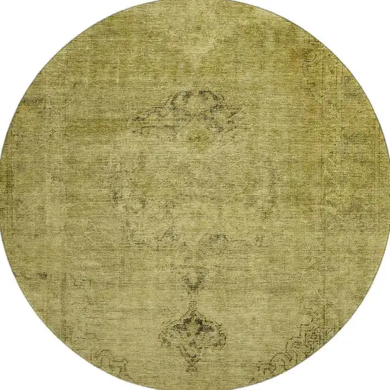 8' Gold And Wheat Oriental Washable Round Rug With UV Protection Photo 3