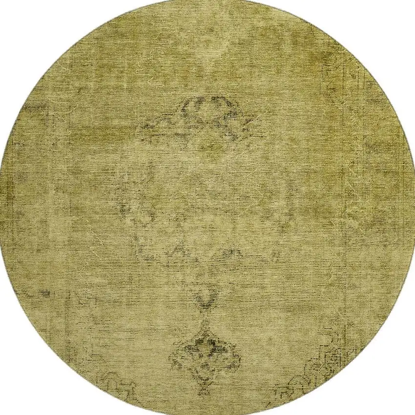 8' Gold And Wheat Oriental Washable Round Rug With UV Protection Photo 3