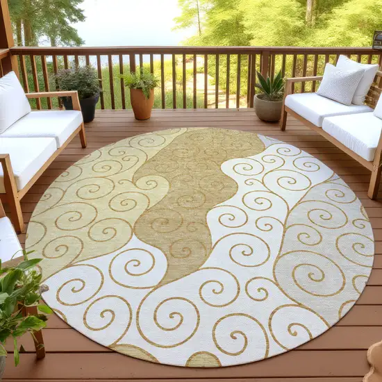 8' Gold And Wheat Round Abstract Washable Indoor Outdoor Area Rug Photo 4