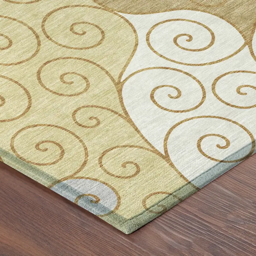 8' Gold And Wheat Round Abstract Washable Indoor Outdoor Area Rug Photo 6