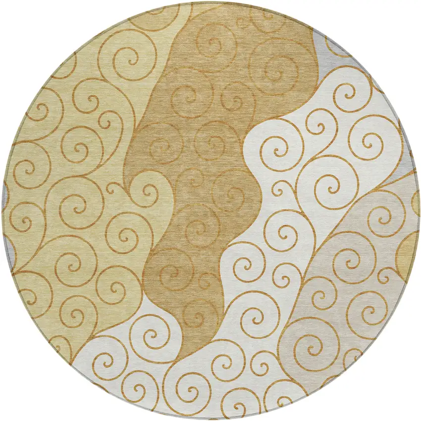 8' Gold And Wheat Round Abstract Washable Indoor Outdoor Area Rug Photo 1