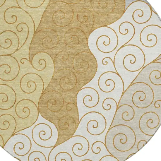 8' Gold And Wheat Round Abstract Washable Indoor Outdoor Area Rug Photo 2