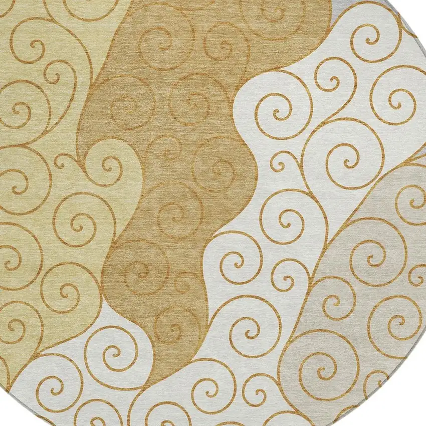 8' Gold And Wheat Round Abstract Washable Indoor Outdoor Area Rug Photo 2