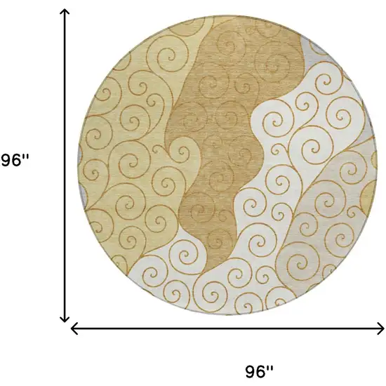 8' Gold And Wheat Round Abstract Washable Indoor Outdoor Area Rug Photo 8
