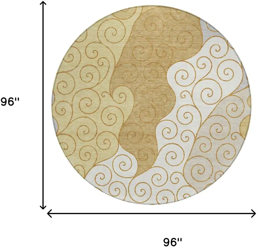 8' Gold And Wheat Round Abstract Washable Indoor Outdoor Area Rug Photo 8