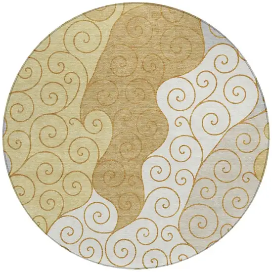 8' Gold And Wheat Round Abstract Washable Indoor Outdoor Area Rug Photo 3