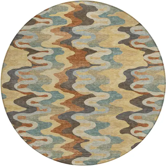 8' Gold And Wheat Round Abstract Washable Indoor Outdoor Area Rug Photo 1