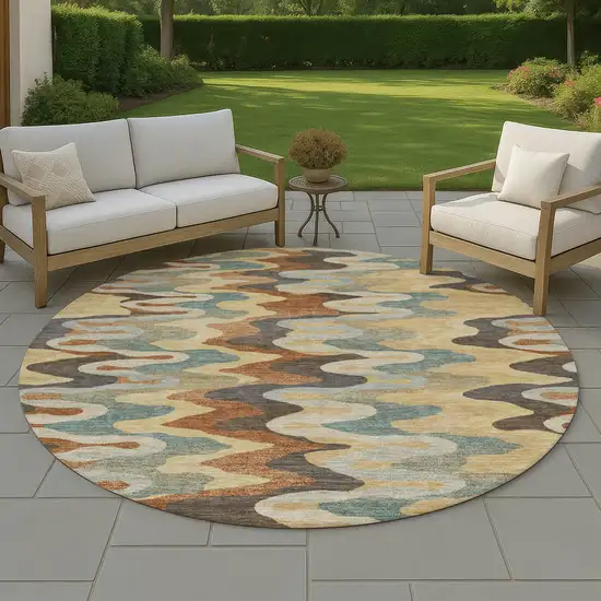 8' Gold And Wheat Round Abstract Washable Indoor Outdoor Area Rug Photo 4