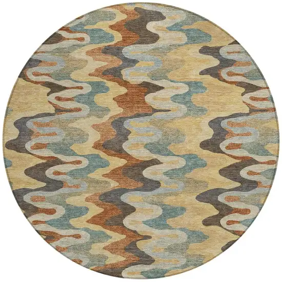 8' Gold And Wheat Round Abstract Washable Indoor Outdoor Area Rug Photo 3