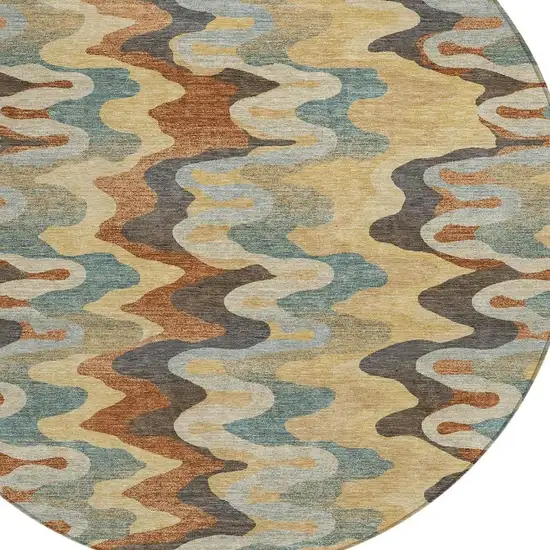 8' Gold And Wheat Round Abstract Washable Indoor Outdoor Area Rug Photo 2