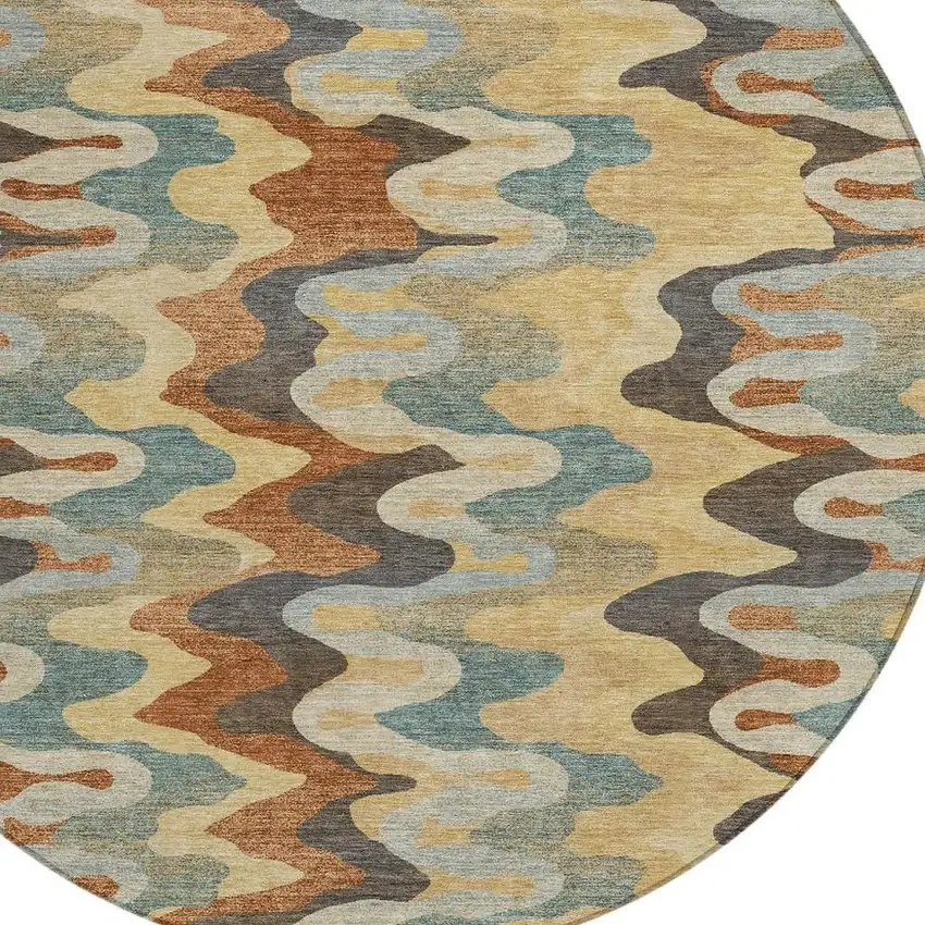 8' Gold And Wheat Round Abstract Washable Indoor Outdoor Area Rug Photo 2