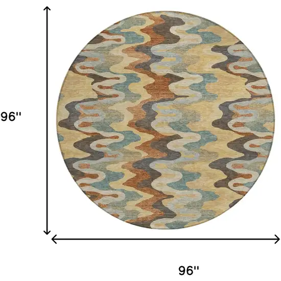 8' Gold And Wheat Round Abstract Washable Indoor Outdoor Area Rug Photo 8