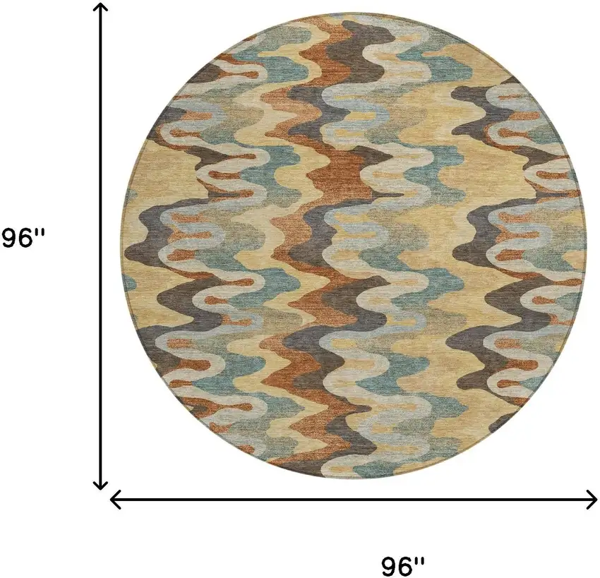 8' Gold And Wheat Round Abstract Washable Indoor Outdoor Area Rug Photo 8