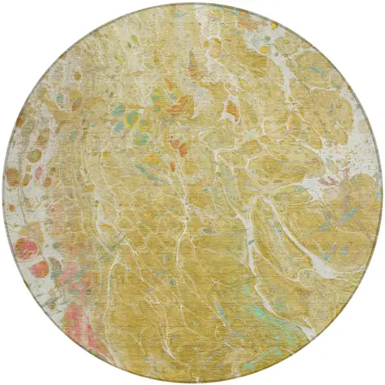 8' Gold And Wheat Round Abstract Washable Indoor Outdoor Area Rug Photo 2