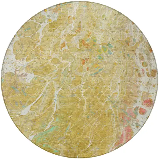 8' Gold And Wheat Round Abstract Washable Indoor Outdoor Area Rug Photo 4