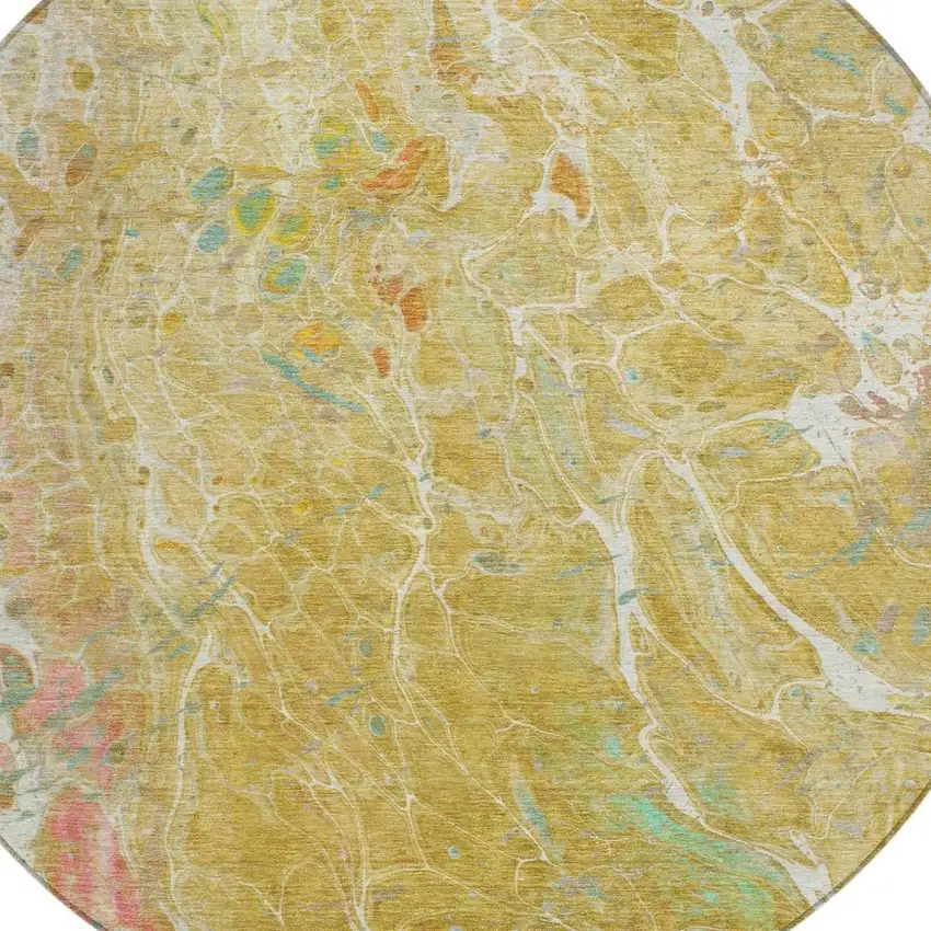 8' Gold And Wheat Round Abstract Washable Indoor Outdoor Area Rug Photo 3