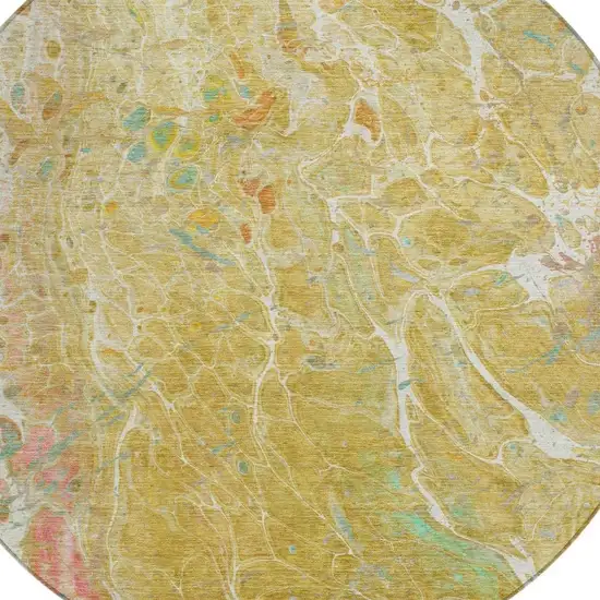 8' Gold And Wheat Round Abstract Washable Indoor Outdoor Area Rug Photo 3